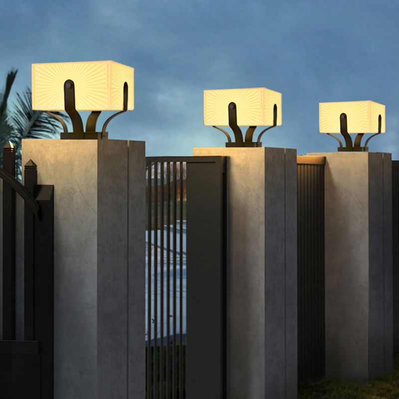 LED Solar Energy Pillar Lamp Stainless Steel Outdoor Light with Acrylic Shade for Garden