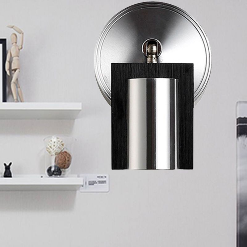 1 Light Bedroom Wall Sconce with Cylinder Metal Shade Black Wall Mount Light in Warm/White Lighting