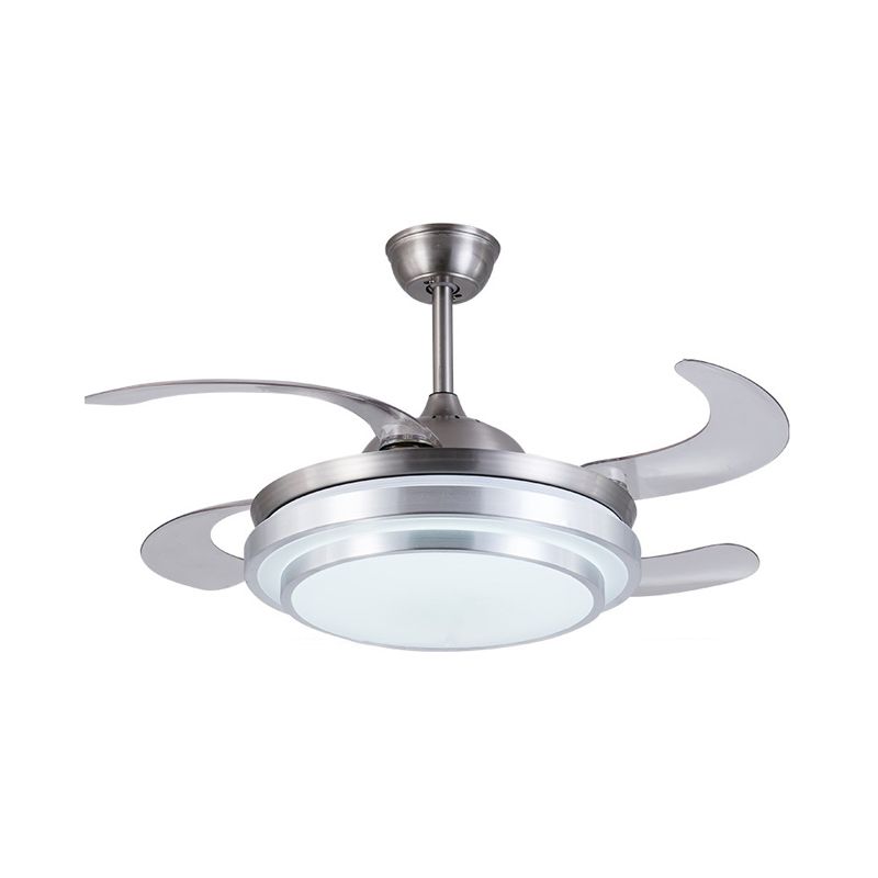 Zilveren ring plafondventilator lamp hedendaagse metalen led 36 "w slaapkamer semi spoeling montage verlichtingsarmatuur met 4 messen, externe/wandregeling/afstandsbediening en wandregeling