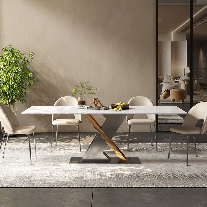 Modern Style Pedestal Dining Table Sintered Stone Rectangle Table