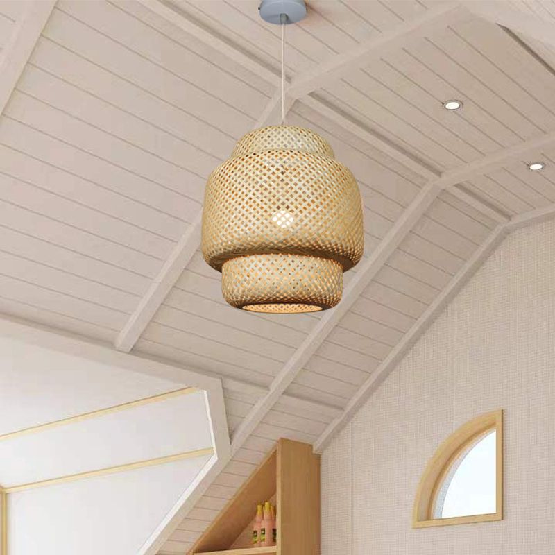 Nordic Weaving Pendant Lighting Bamboo 1-Light Dining Room Ceiling Suspension Lamp