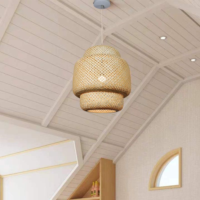 Nordic Weaving Pendant Lighting Bamboo 1-Light Dining Room Ceiling Suspension Lamp