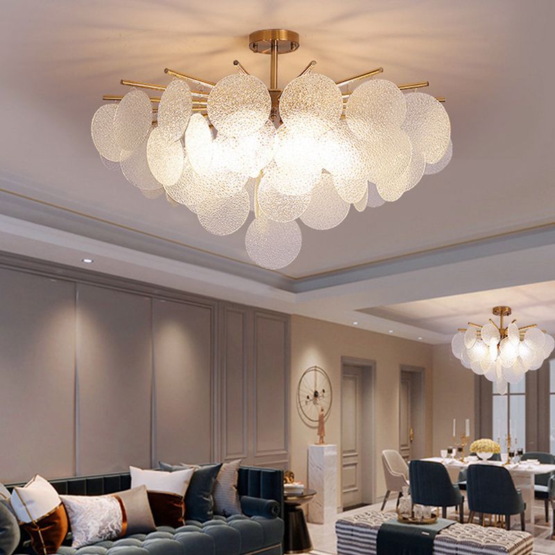 Round Shade Hanging Light Modern Style Glass Chandelier Light for Living Room