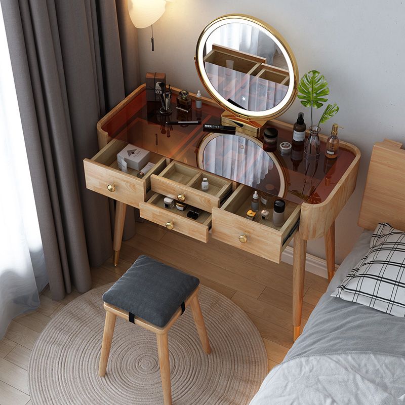 Modern Drawers Dressing Table Solid Wood Dresser Mirrored Vanity Set