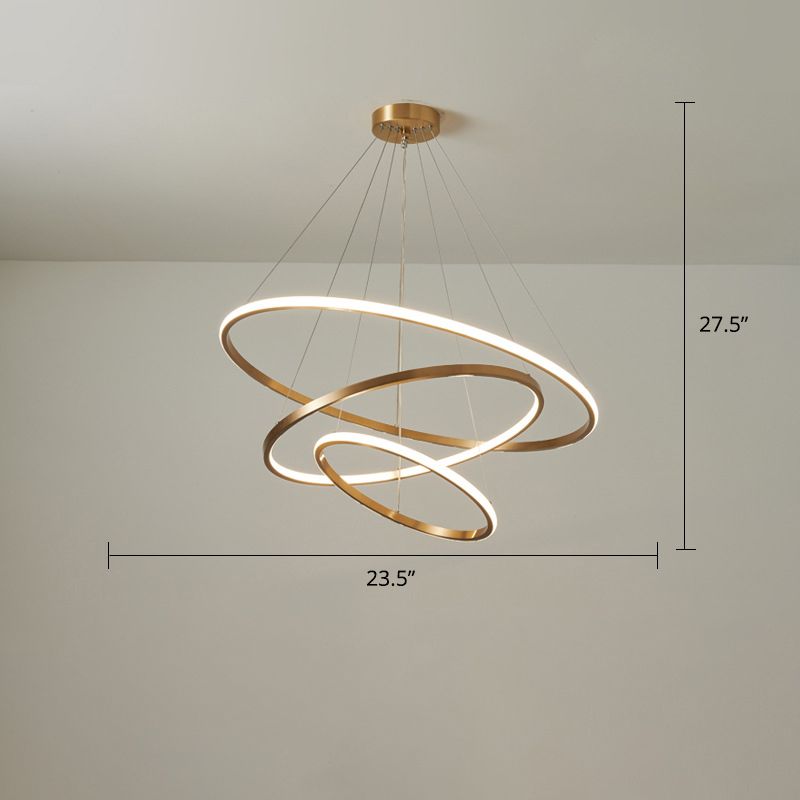 Moderno lampadario circolare a LEDelier Metal Metal Sospension Accensione in oro