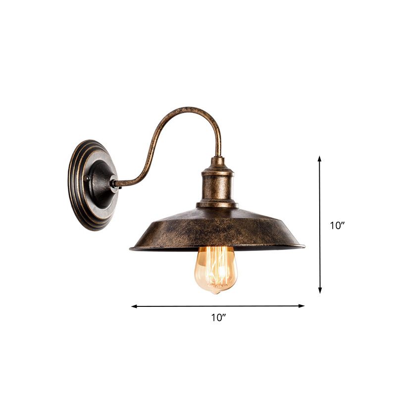 Warehouse Barn Wall Mount Light 10"/14" Wide 1 Head Wrought Iron Wall Lighting with Gooseneck Arm in Bronze