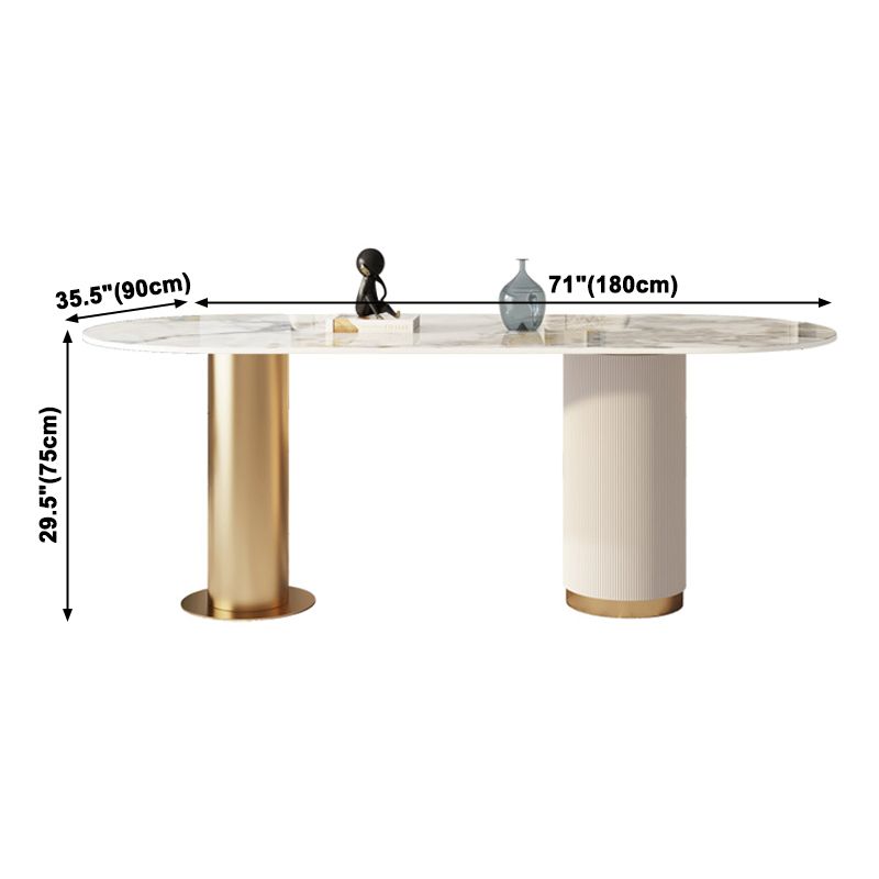 Traditional Luxury Sintered Stone Top Dining Table in White Oval Table with Double Pedestal
