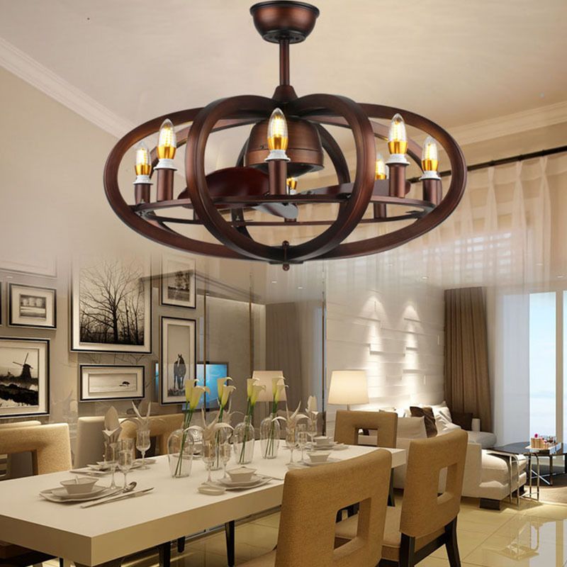 8-head metalen semi-montage verlichting retro koperen afwerking Oplate sferoïde dicht bij plafondlamp