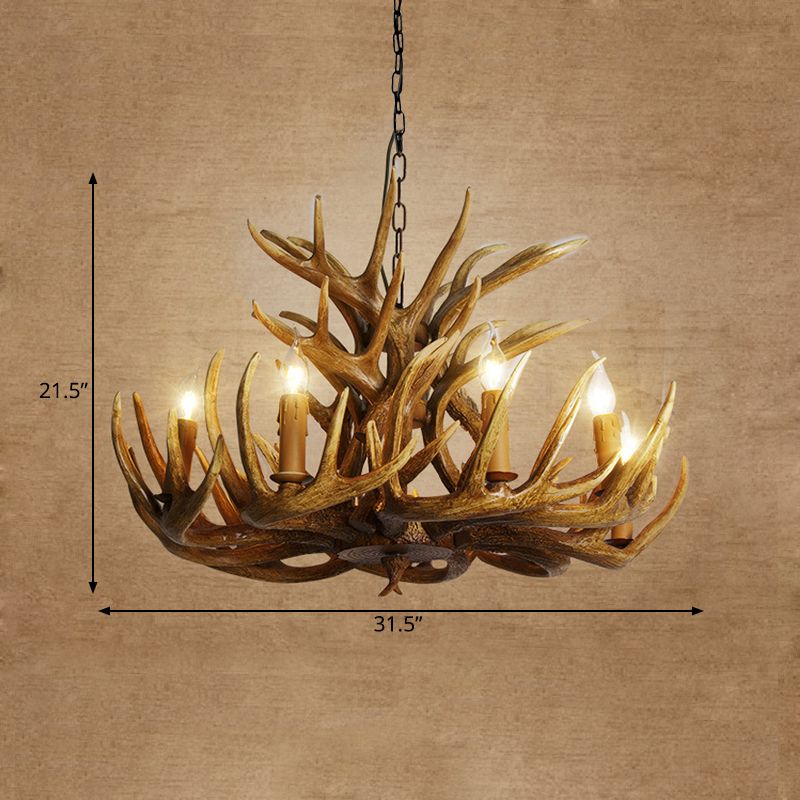 LAMPE DE CHANDELIER DE LA RUSTIC DEER 21,5 "/25.5" /27,5 "De large 9/12 têtes Plafond de résine Plafond suspendu en marron pour le salon