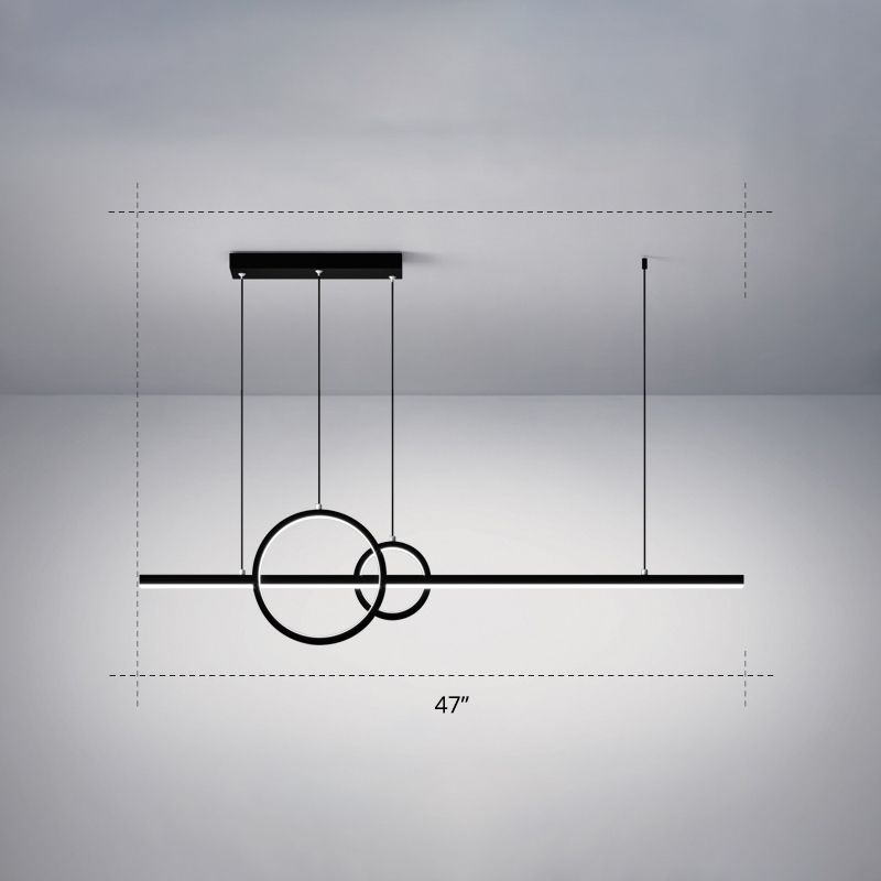 Lampe linéaire et ring île de la lampe à suspension à LED noire minimaliste pour salle à manger