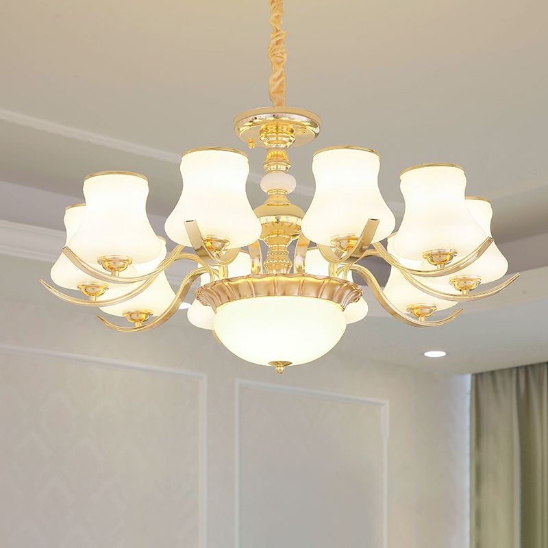 Gold Plated Jar Shaped Hanging Lamp Antique Opal Glass Bedroom Chandelier Light Fixture