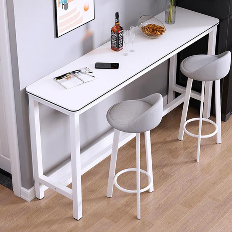 Matte Finish Faux Wood Bar Table Modern Pub Table with Metal Frame
