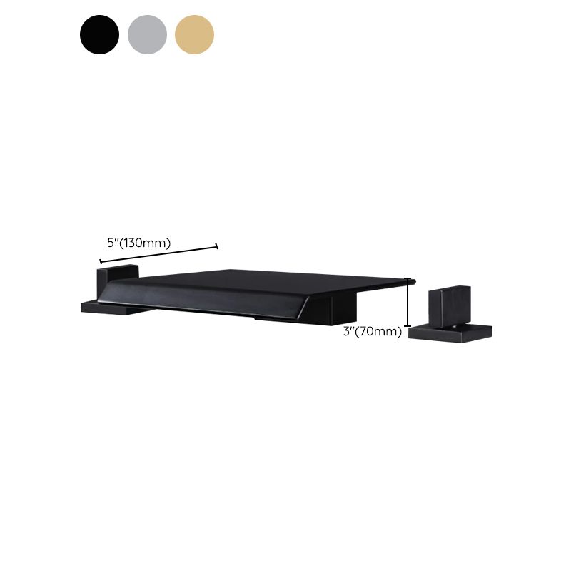 Modern Deck Mounted Metal Tub Filler Low Arc Faucet in Black/Gold
