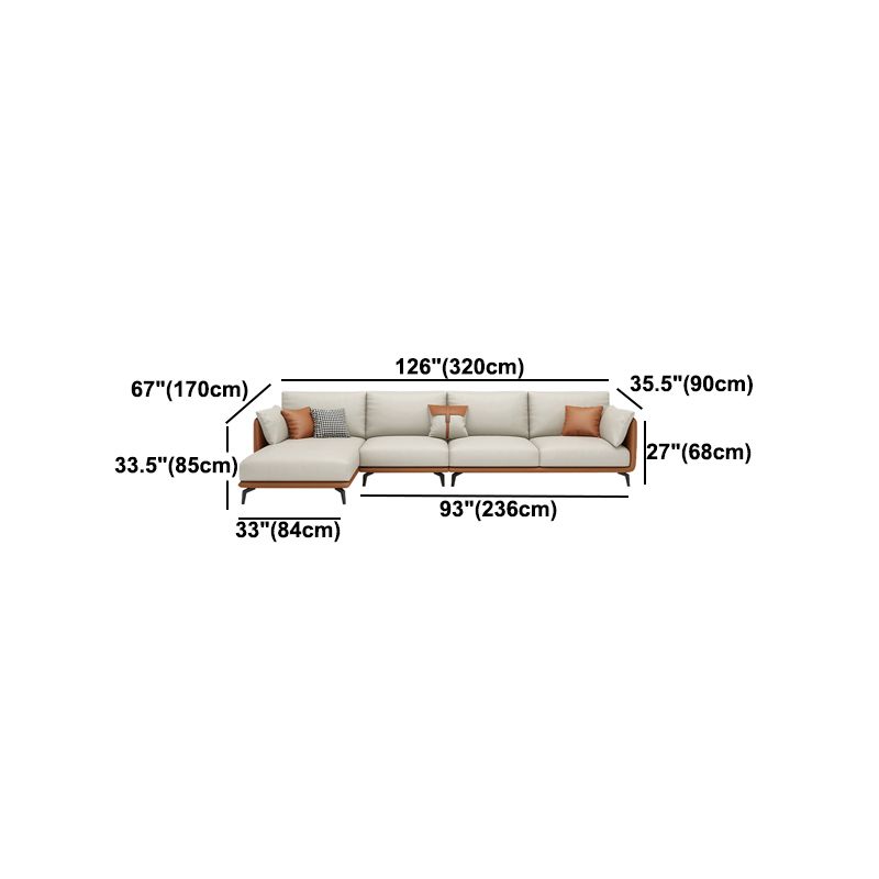 Scandinavian Beige Removable Cushions Faux Leather Straight Arm Sofa/Sectionals