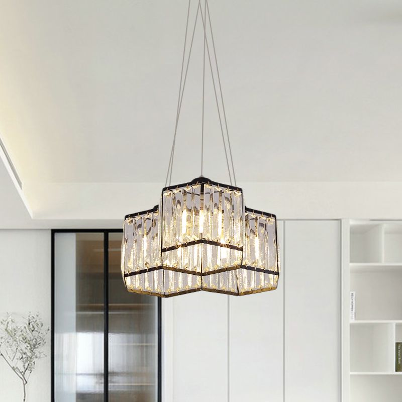 3/4 teste lampadario a soffitto semplice esagono clear k9 cristallo appeso a sospensione in nero