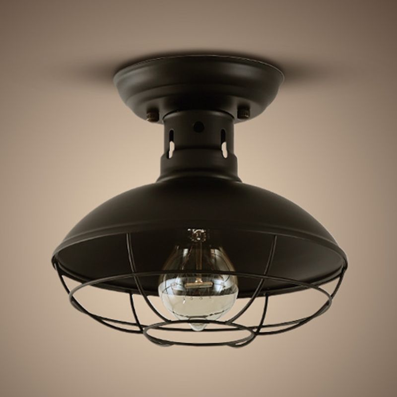 Metal Dome Ceiling Mounted Fixture Industrial Style Aisle Ceiling Mounted Light in Black