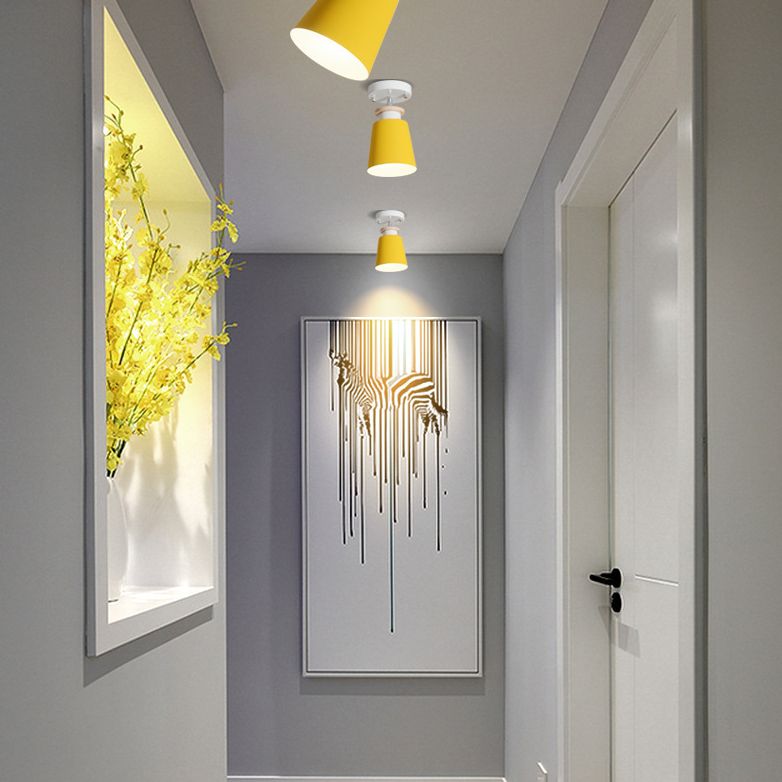 1 Light Ceiling Lighting Nordic Style Metal Cone Semi Flush Mount Lighting for Living Room