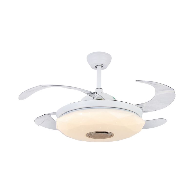 Metal White Hanging ventilador de ventilador Circular de 36 "W LED Contemporáneo Semi Flush Lighting Lighting con 4 cuchillas, control remoto/de pared/control remoto y de pared