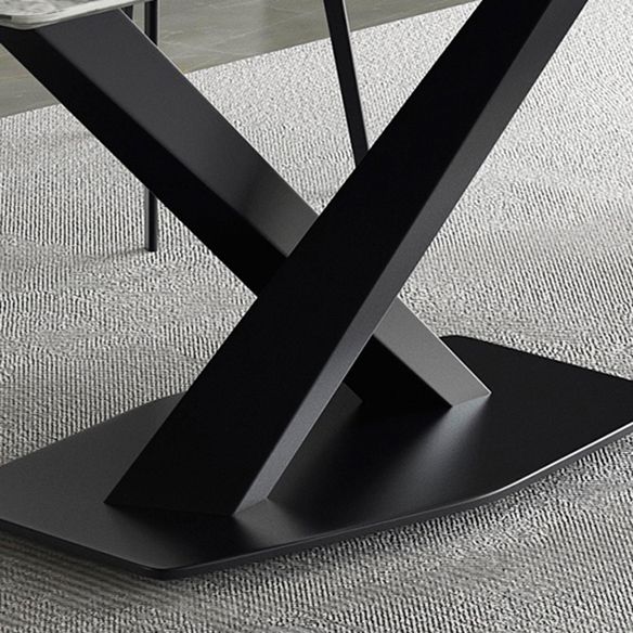 Modern Sintered Stone Gray Dining Table Set with Rectangle Table and Metal Base Formal Dining Set