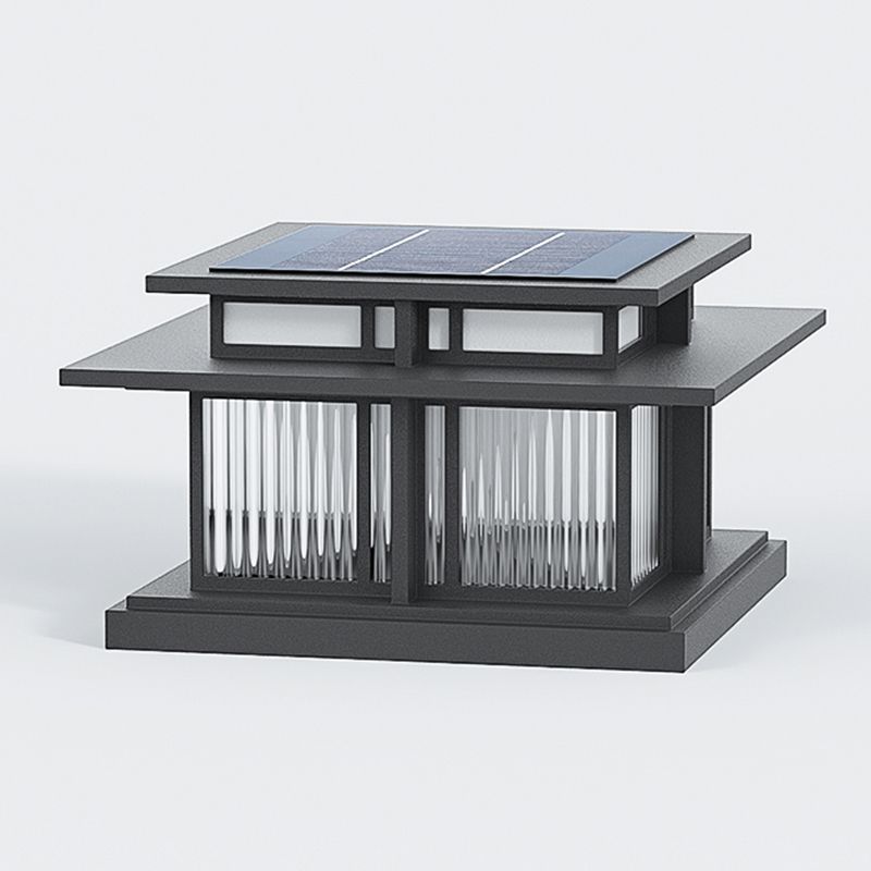 Modern Simple Metal Outdoor Light Square Shape Solar Energy Pillar Lamp for Courtyard