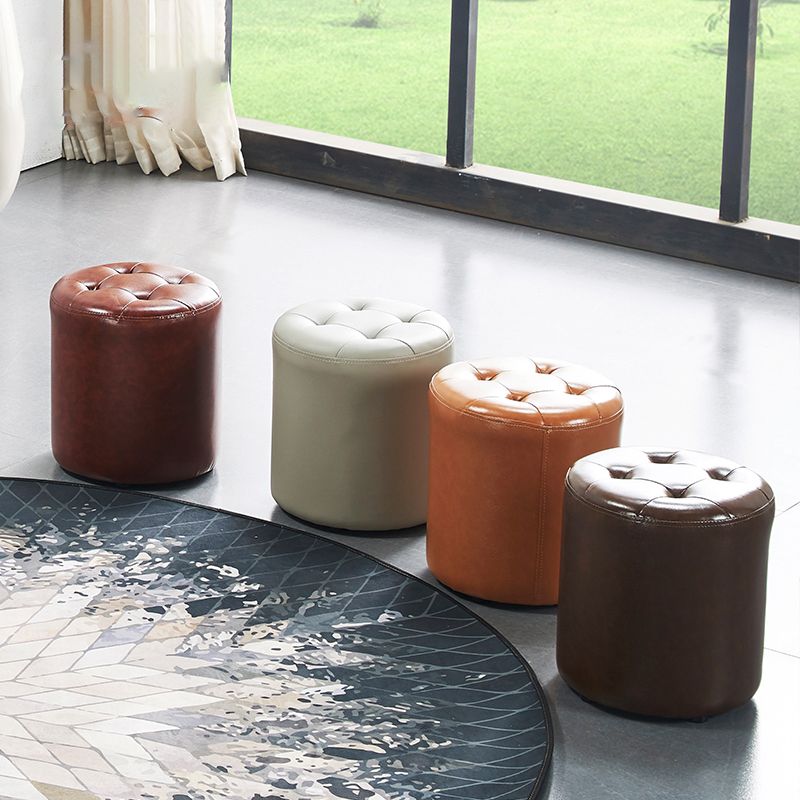 Round Faux Leather Ottoman Glam Indoor Solid Stain Resistant Ottoman