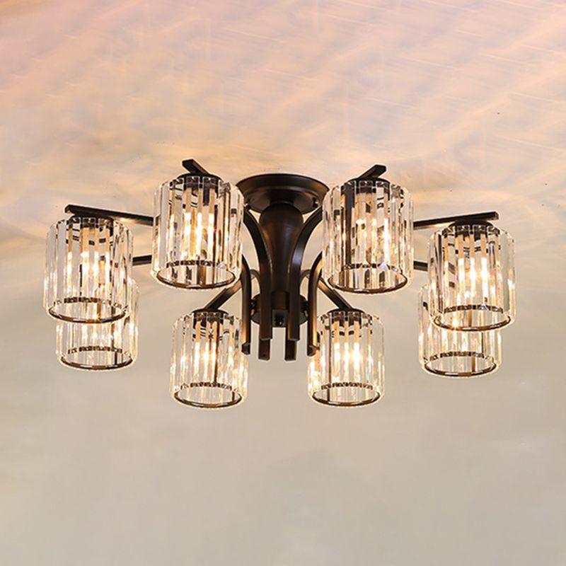 Contemporary Cylinder Flush Light Crystal Flush Mount Ceiling Fixture in Black