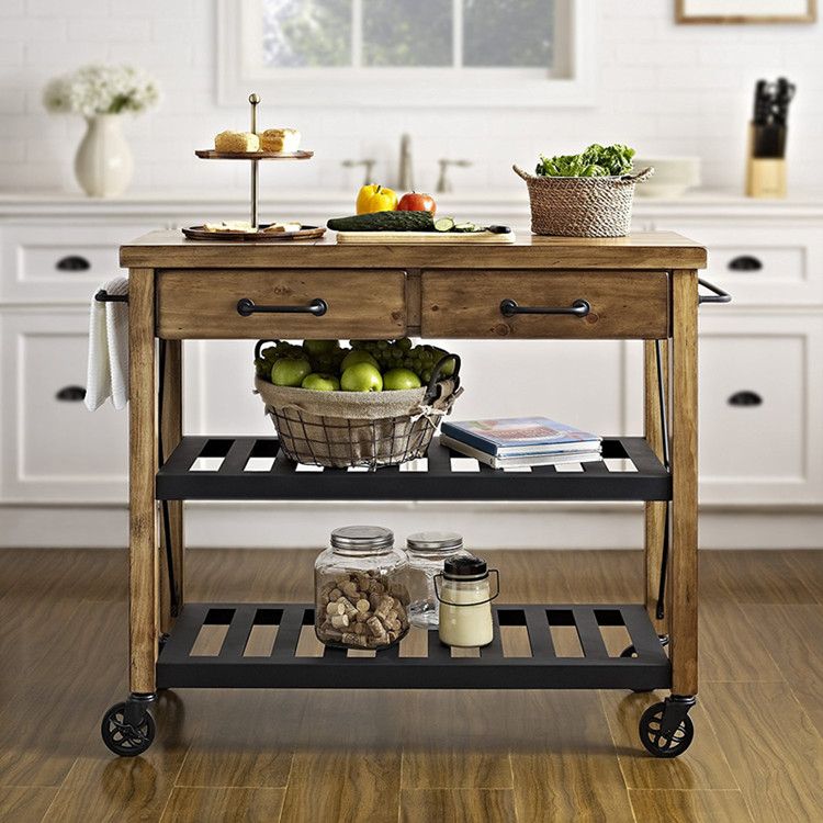 Industrial Rolling Kitchen Cart Metal Rectangular Kitchen Island Cart