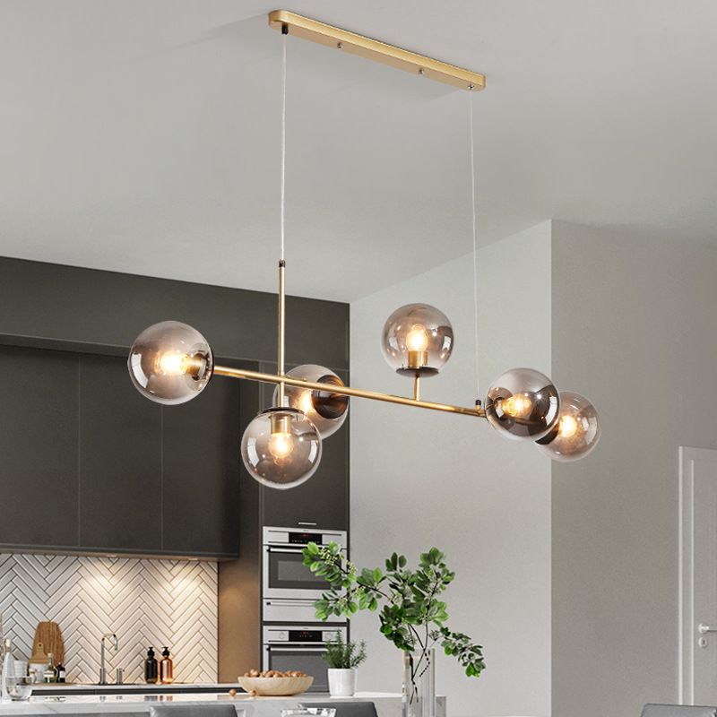 Modern Island Light Multi Lights Island Hanging Light with Glass Shade for Living Room