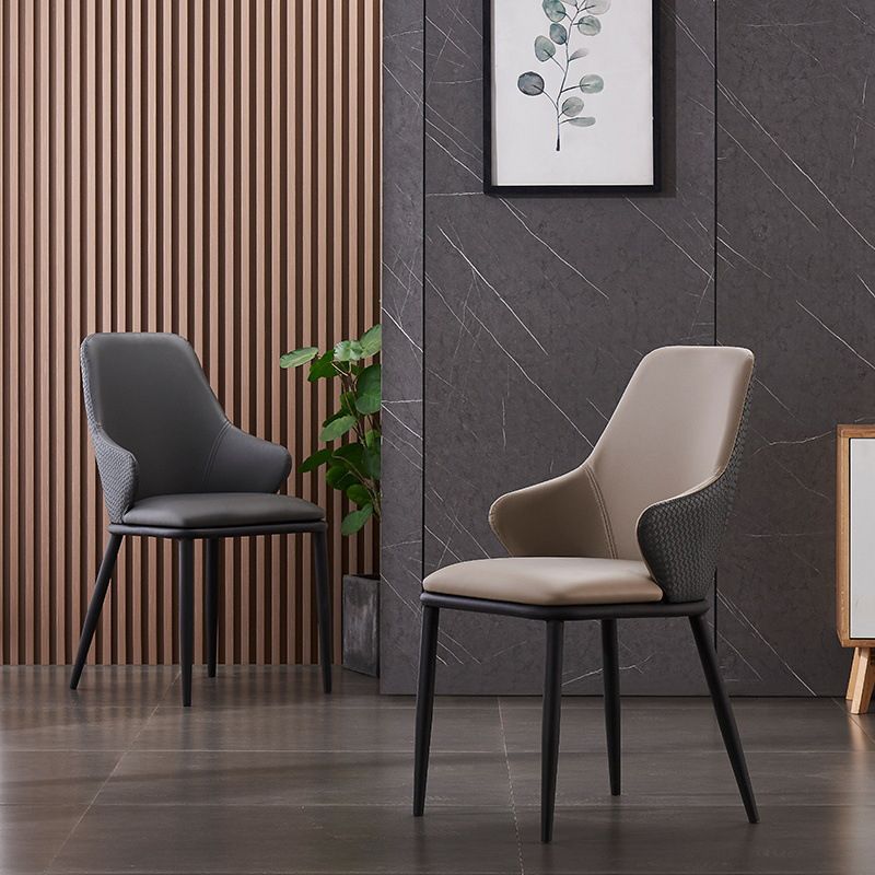 Modern Leather Dining Side Chairs Indoor Upholstered Arm Chair with Black Legs