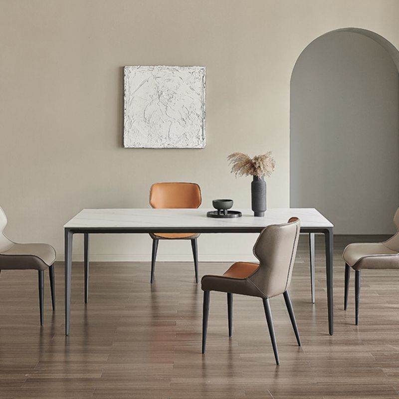 Modern Stone Top Rectangle Dinette Table Metal Base Dining Table in White
