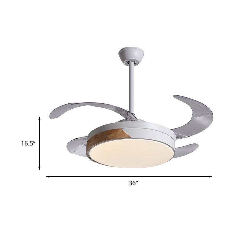 Einfachheit runde Lüfterlampe LED Metal Semi Flush Deckenleuchte in Weiß mit 3 klaren Klingen, 36 "/42" breit
