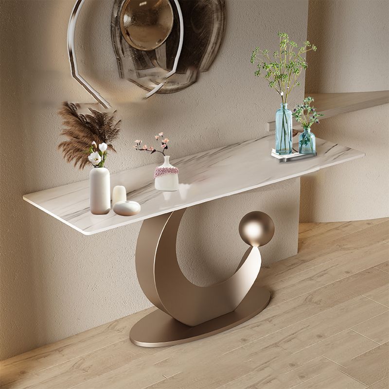 Rectangle Shape Contemporary Console Table Stone Sofa Table in Gold/Black