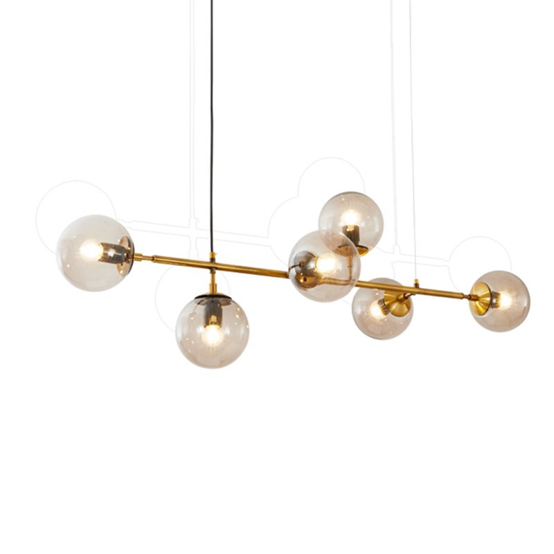 Dining Room Island Light Nordic Style Gold Island Lighting with Spherical Glass Shade