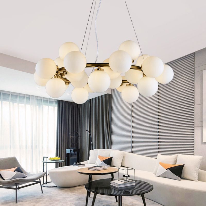 Glass Circular Hanging Pendant Light Contemporary Chandelier Pendant Light in White
