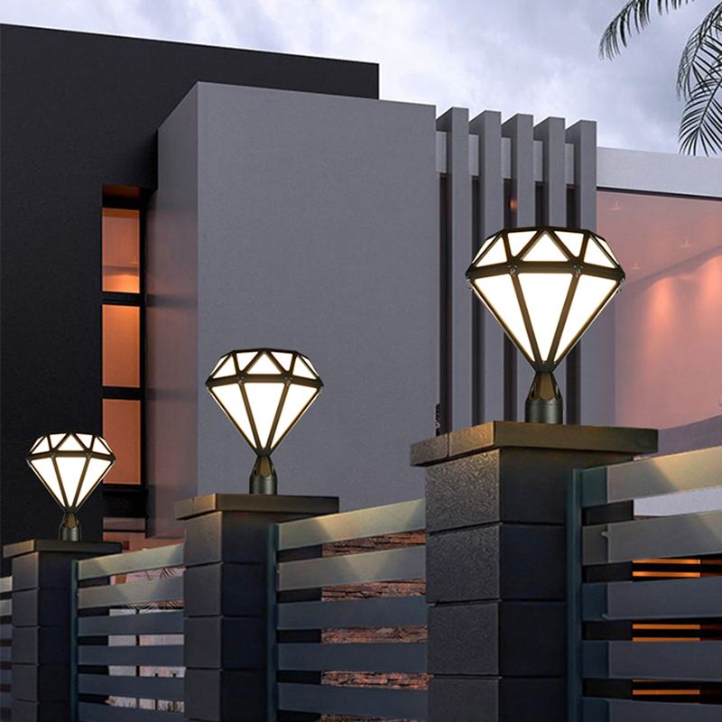 Contemporary Metal Pillar Lamp Diamond Shape Outdoor Waterproof Light with Plastic Shade