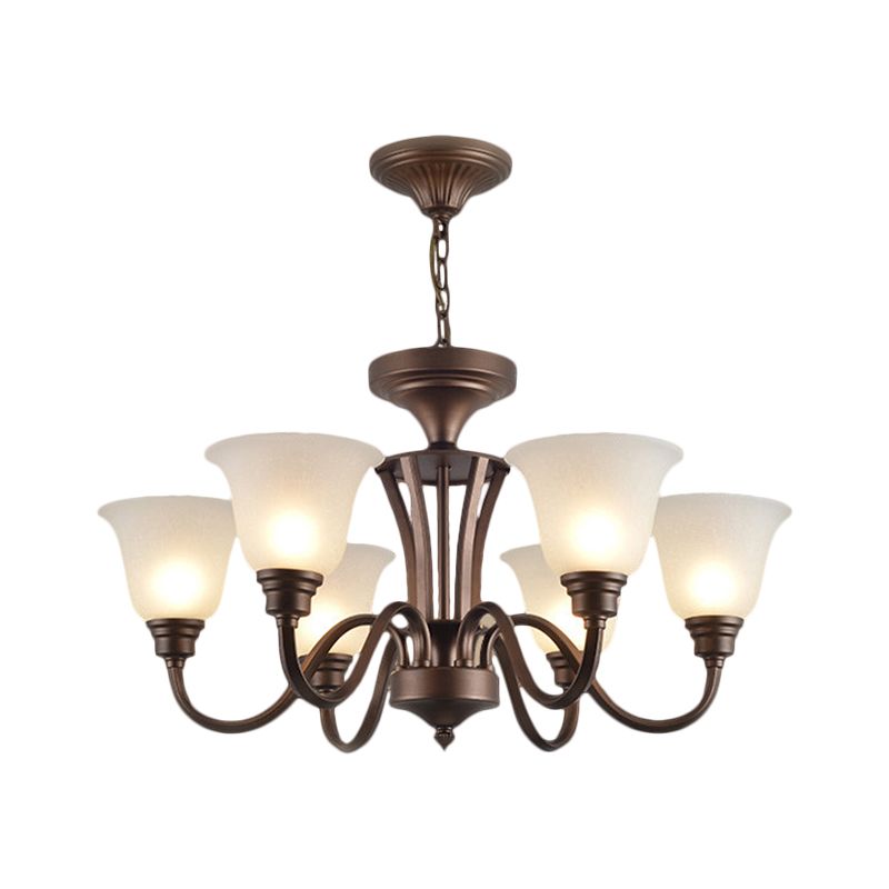 Scrolled Arm Metal Pendant Chandelier Rustic Style 3/5/6 Bulbs Guest Room Ceiling Hang Fixture in Brown