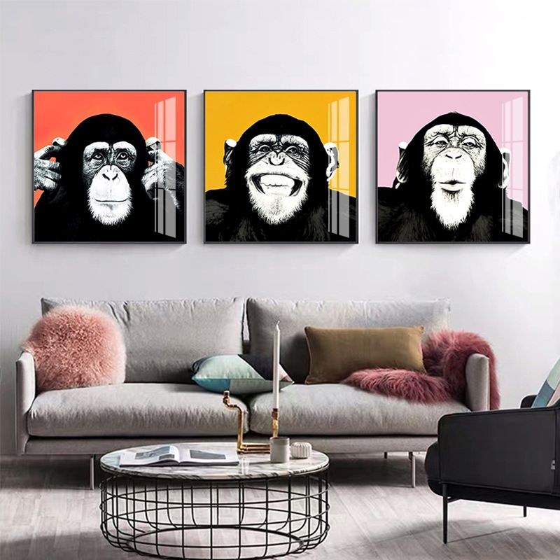 Canvas Textured Wall Decor Kids Style Intelligent Chimpanzee Painting, Multiple Sizes