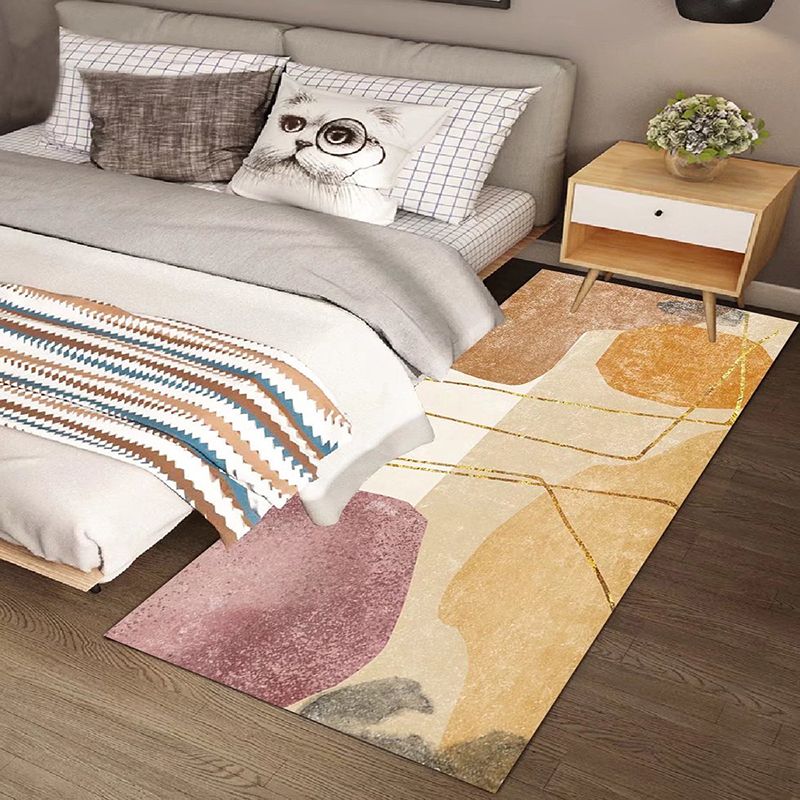 Pink Kids Rug Polyester Color Block Rug Stain Resistant Rug for Bedroom