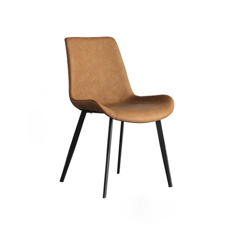 Sillas de comedor de cuero estilo moderno con respaldo macizo y 4 patas negras (juego de 2)