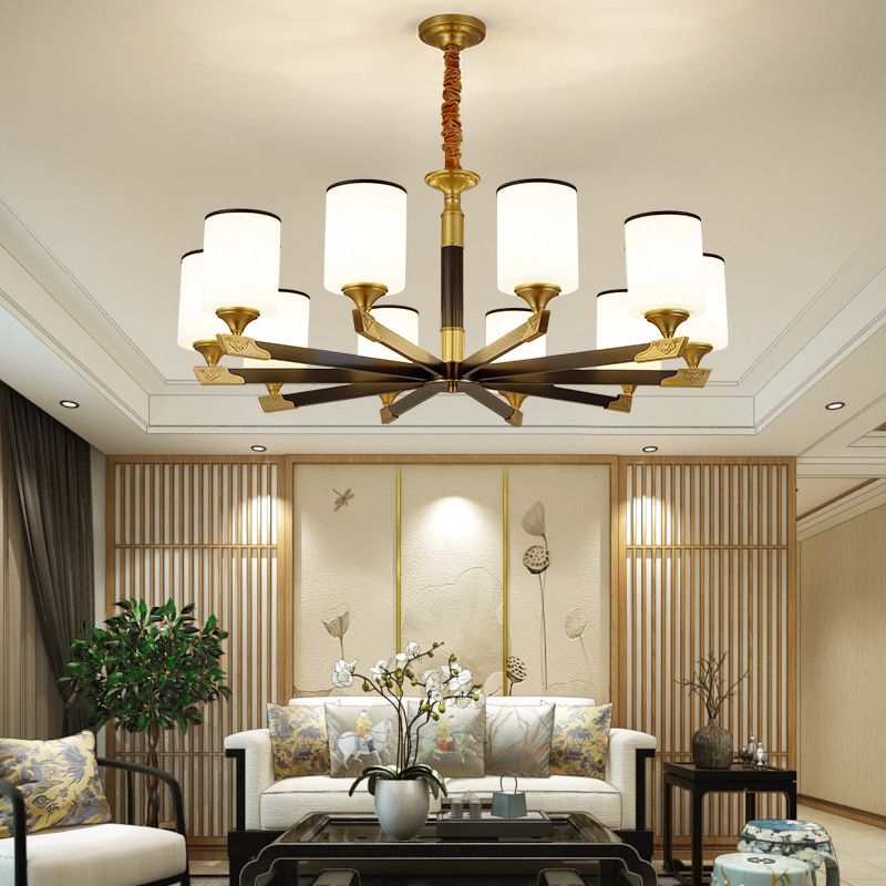 Multi Lights Cylinder Hanging Light American Style Glass Pendant Light for Living Room
