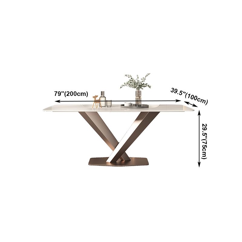 Traditional Luxury Dining Table Rectangle Sintered Stone Pedestal Table with Rose Gold Frame