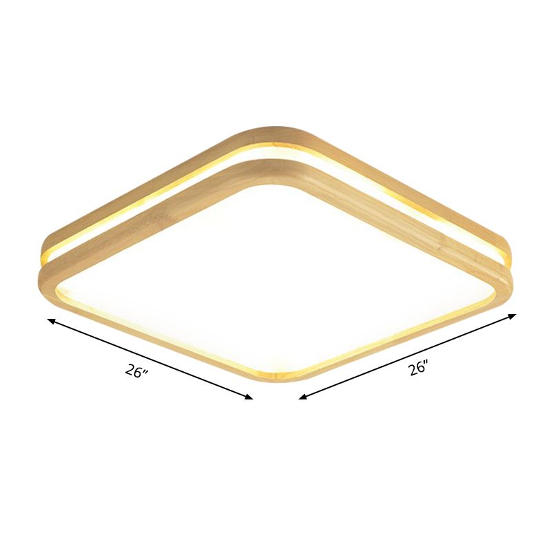 Slim Panel Square Ceiling Mount Light Wood Edge Simple Style 18/26 Inch Wide LED Ceiling Lamp in Beige