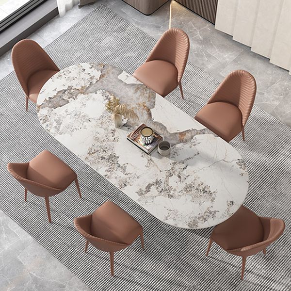 Sintered Stone Dining Table Modern Table in White with Grey Double Pedestal