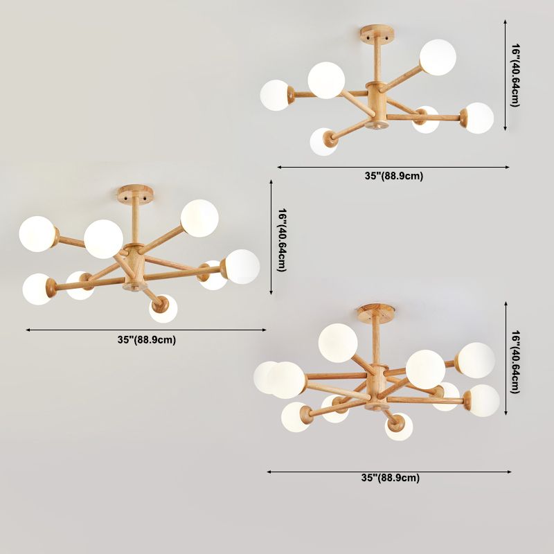 Globe Chandelier Light Fixtures Modern Multi-Head Beige Chandelier Pendant Lamp with Glass Shade