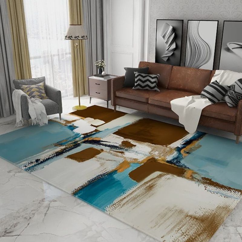 Green Graphic Rug Polyester Casual Indoor Rug Washable Rug for Living Room