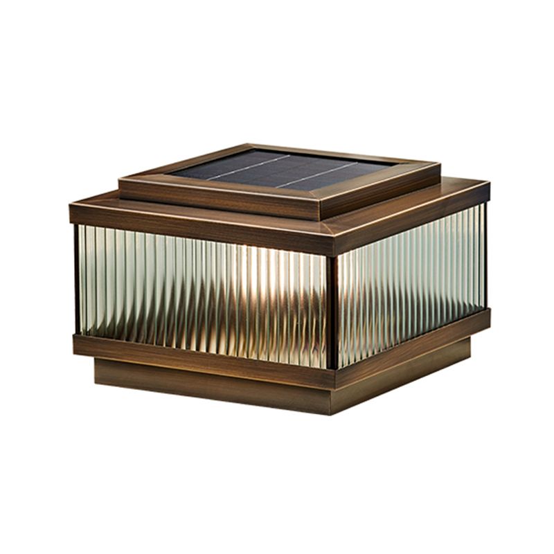 Rectangular Shape Metal Solar Pillar Lamp Modern Style 1 Light Outdoor Light in Bronze