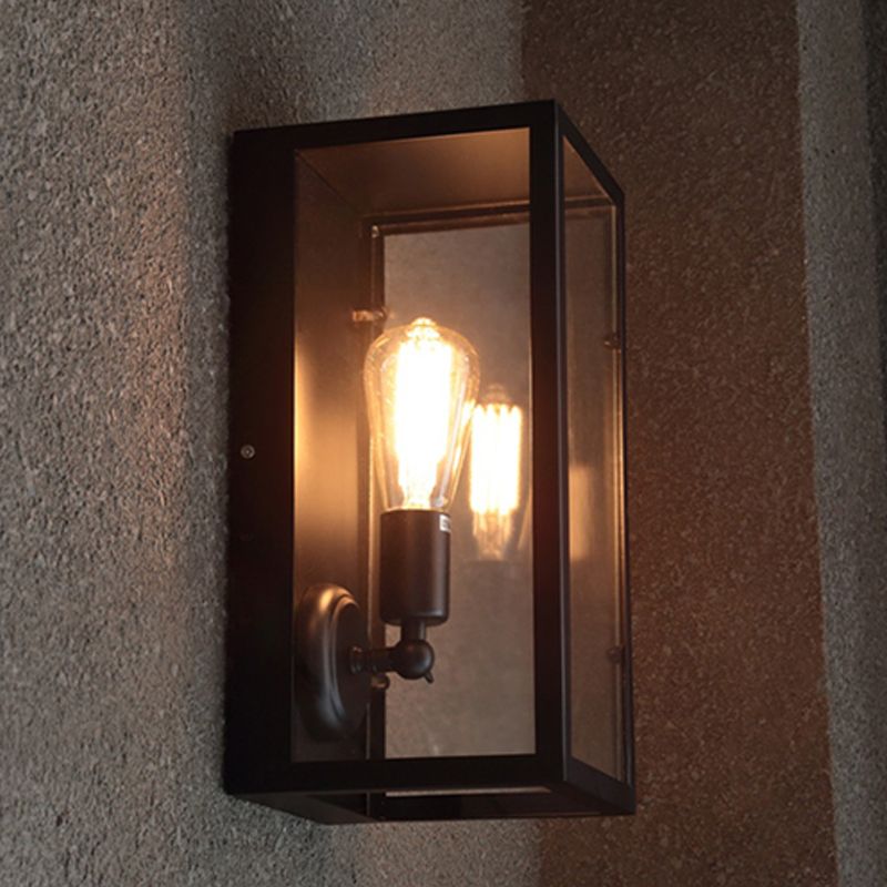Industrial Metal Wall Sconce Geometric Shape Wall Light with Glass Shade for Courtyard