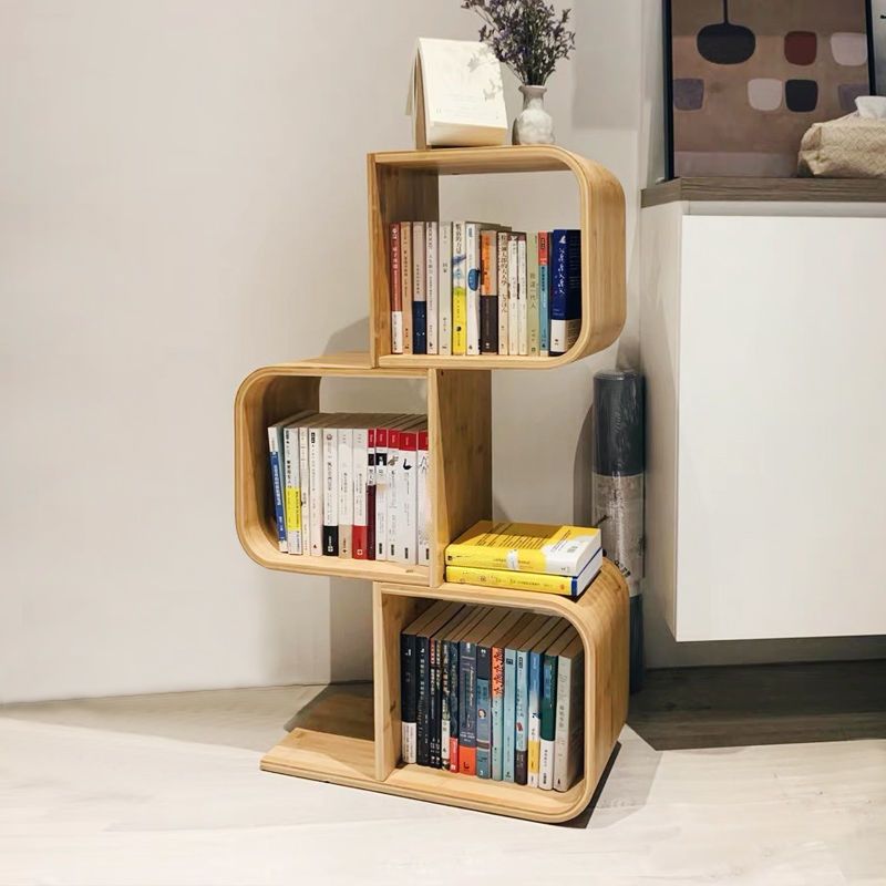 Modern Bamboo Bookcase Natural Open Back Standard Bookshelf with Shelves