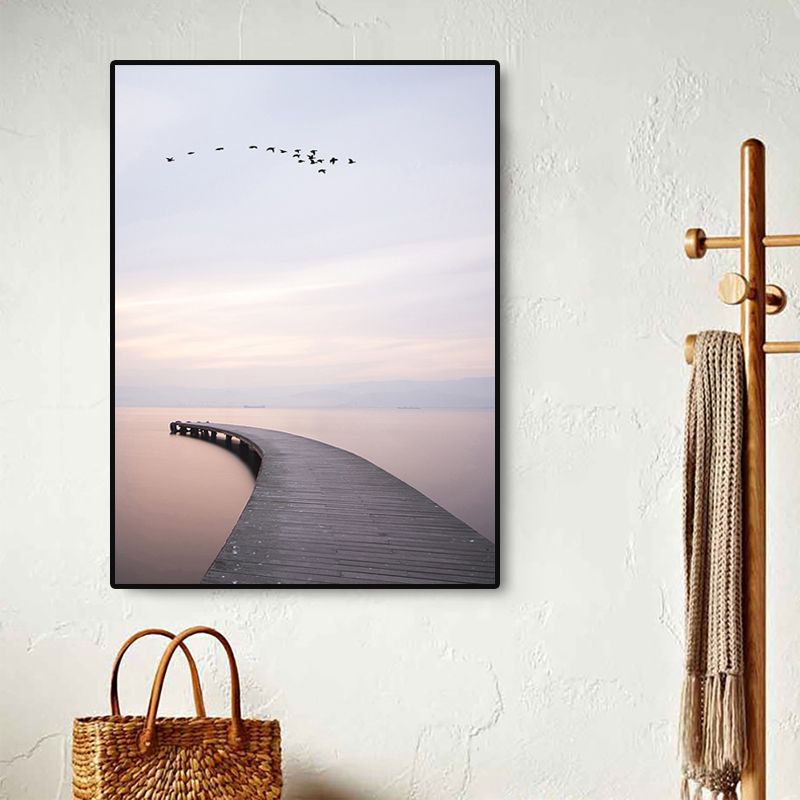Brown Minimalist Wall Art Photo River Curved Bridge View Canvas Print for Bedroom