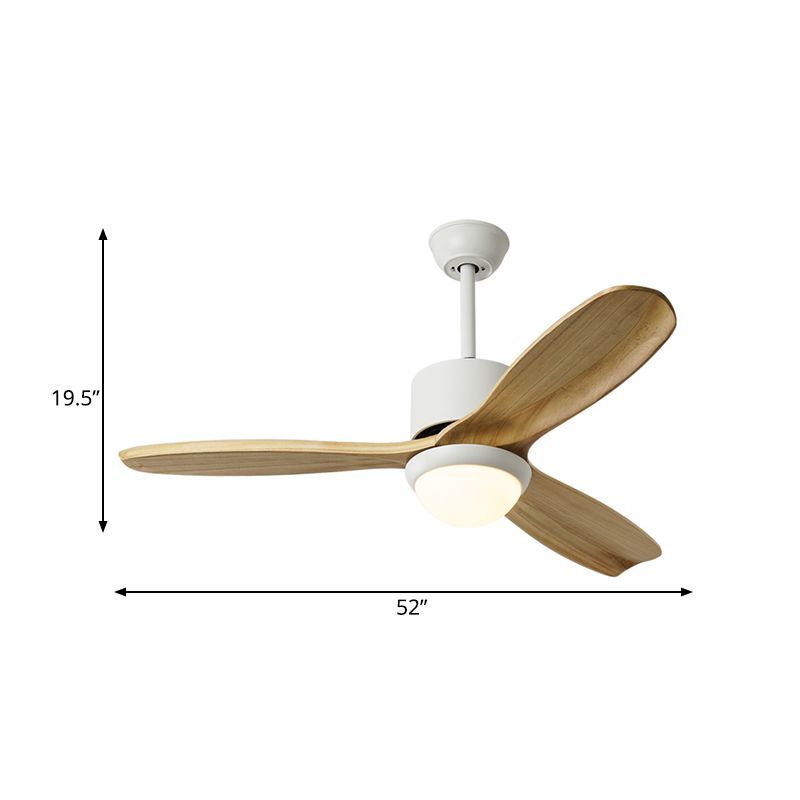 Weiße Schüssel Anhänger Lüfter Beleuchtung Minimalismus Holz LED LED Wohnzimmer Halbflush-Halterung mit 3 Holzklingen, 52 "breit